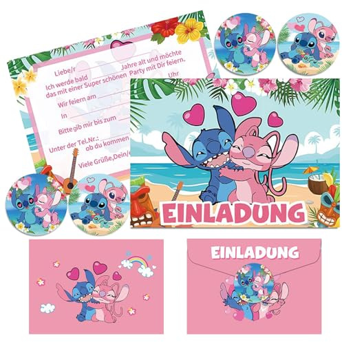 Gugatad 12 Einladungskarten mit 12 Umschlag,12 Runder Aufkleber,Kindergeburtstags Party Einladungen,Deutsch Stit Children,Birthday Party (E