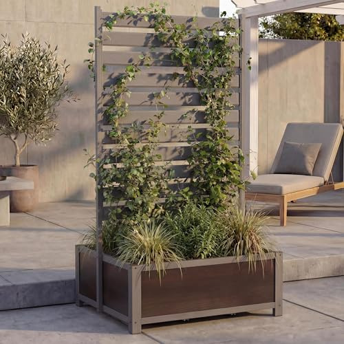 Mendler Aluminium Beet mit Rankgitter HWC-P97 158x90x75cm - grau | Blumenkasten, Pflanzkübel, Spalier