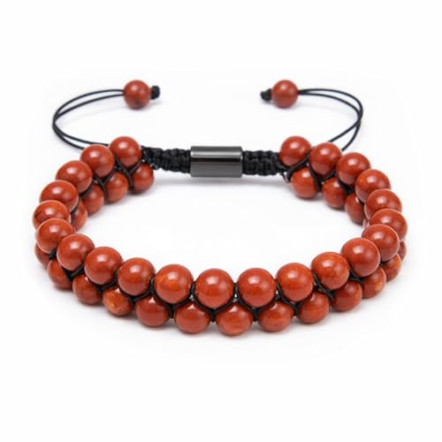 UNIQAL | Damen Perlen Armband 2-reihig 6mm Perlen | Naturstein Edelstein Armband Tigerauge Lapislazuli Hämatit Onyx Lava | Verstellbar | Geschenk Schmuck
