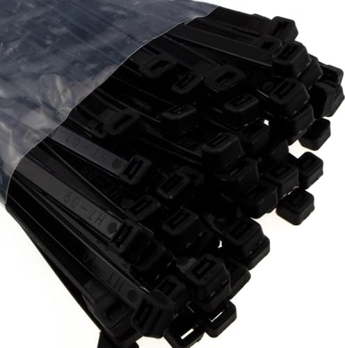 kenable Black Cable Ties 7.6mm x 300mm Nylon 66 UL Approved Heavy Duty Zip Ties - 100 Pack