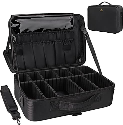 Relavel Professionelle Make-up-Tasche für Kosmetikpinsel, Organizer und Aufbewahrung, 41,9 cm, Reise-Make-Up-Künstlerbox, 3-lagig, große Kapazität, mit verstellbarem Gurt, Schwarz