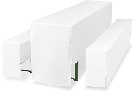 TexDeko Hussen für Bierzeltgarnitur gepolstert 5TLG Set Premium PRO blickdicht Biertischhussen 220cm (Tischbreite: 70cm, Weiß)