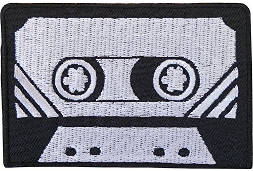 Black Grey Retro Cassette Tape Embroidered Iron/Sew On Patch T Shirt Bag Badge