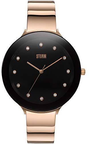 STORM OSTELE (Rose Gold - Black) Women's Watch with Oversized dial, Crystal Markers and Highly Polished Strap