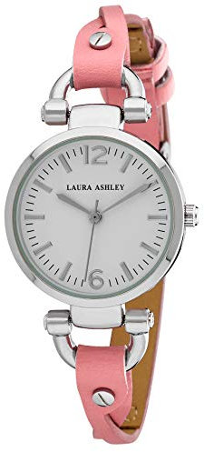 Laura Ashley Womens LA31042PK Silver Round Dial Pink Twisted Riveted Skinny Strap Watch