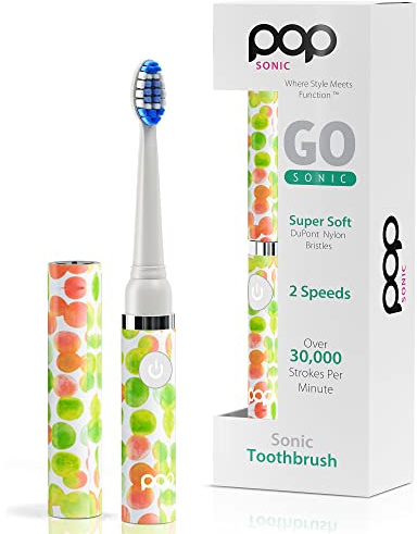 Go Sonic Electric Toothbrush for Adults – 2 Speed (Green Bubble) – Dupont Nylon Bristles – 15,000-30,000 Strokes/Minute w/AAA Battery – Bathroom Essentials & Travel Essentials