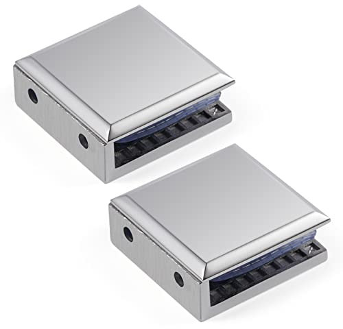 Ranbo Square Frameless Glass Clamp Connector/Shower Door Fixed Panel/Wall-to-Glass Corner Clamp,304 Stainless Steel,for 5/16 - 1/2 (8-12 mm) Thickness Glass,2 PC,Polished Chrome