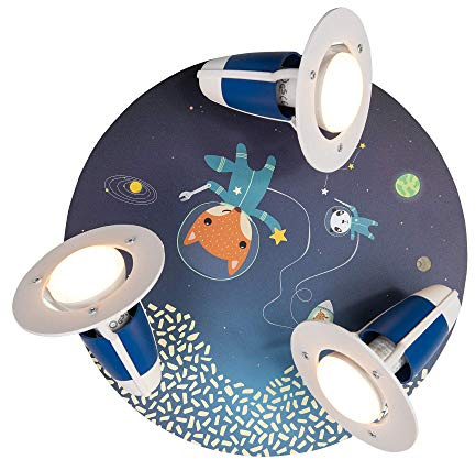 Elobra Deckenlampe Astronauten, Weltraum, Weltall Tiere Kinderzimmer Wandlampe Kinderlampe, Rondell mit 3 schwenkbaren Spots, Blau, Mädchen und Jungen, mit E14 Fassung