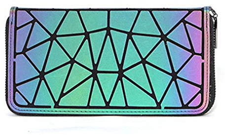 Portefeuille Lumineux Géométrique, Conception Réfléchissante Et Holographique, Peut Contenir des Pièces de Monnaie, de l'argent Liquide, des Cartes, des Billets de Banque, des Cartes d'Identité, Etc