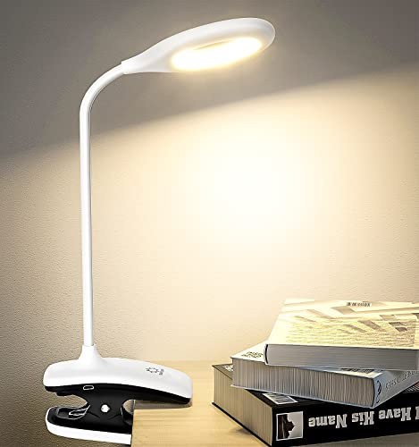 DEEPLITE LED Desk Lamp - Clip on, Battery Powered, Flexible Arm, Memory Touch, 3 Color Modes & Stepless Brightness, Portable Reading Light for Study, Work & Bed