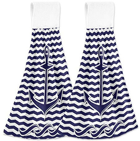 Appeso Cucina Asciugamani Cucina Indossa Cucina Nautica Ancoraggio Stoviglie Set con Loop Chevron Zig Zag Marine Asciugamani Cucina Tie Asciugamano 2 Pezzi