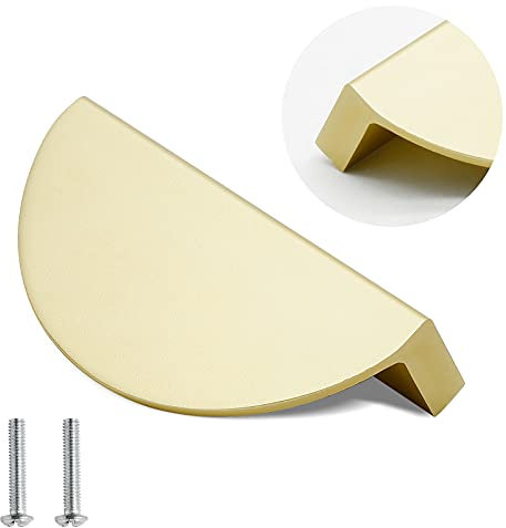 Zorfeter 2-1/2 inch Drawer Pulls, 4PCS Brushed Brass Half Moon Cabinet Pull Handles Semicircle Knobs with Screws for Kitchen Cupboard Bedroom Furniture Door (Length: 3.07)