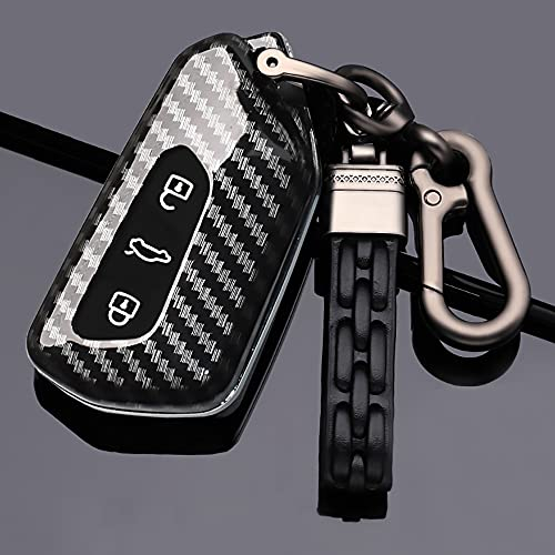 ontto Autoschlüssel Hülle für?Golf 8 ID.3 ID.4 Seat Leon MK 4 Tarraco Ateca Skoda Octavia A8 2020 Fernbedienung Cover ABS Schlüsselhülle Schlüsselanhänger Schlüssel Schutz Etui-Kohlefaser Schwarz