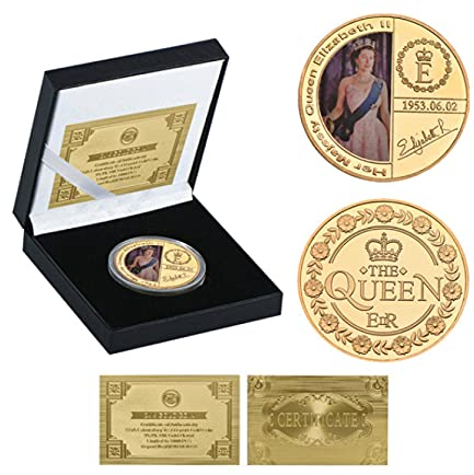 ZKPNV Gedenkmünzen Queen Elizabeth Ii Gold Sammlerstücke Münze Original Mit Geschenkbox Königliche Familie Gedenkmünzen Geschenk Für Mann