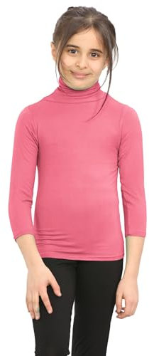 janisramone® Turtle Neck Tops for Girls, Plain Boys' Polos for School and Sports, Casual Kids Polo Shirts Girls & Boys Long Sleeve T-Shirt, Unisex Turtle Neck Top Kids Coral