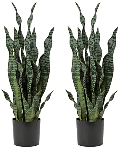 Hollyone 2PCS Künstliche Pflanzen Groß, Höhe 64cm Künstliche Sansevieria Deko Wohnzimmer Pflanze Zimmerpflanzen Balkon Büro Deko, Künstliche Pflanze für den Heimgarten Bürodekoration