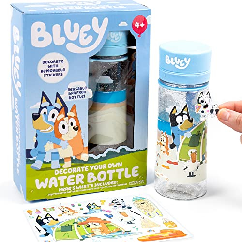 Horizon Group USA Bluey Decorate Your Own Water Bottle, Repositionable Stickers, Great For Bluey Birthday Parties, Summer Sports, and More, Reusable BPA-Free Water Bottle for Kids Ages 3, 4, 5, 6