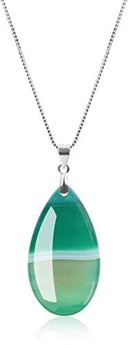 COAI Geschenkideen Damen 925 Sterling Silber Halskette Ankerkette mit Wassertropfen Anhänger aus Grünem Achat