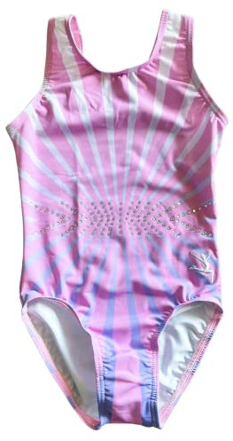 GymnasticsHQ Gymnastikanzug für Mädchen - Weicher und bequemer Turnanzug für Mädchen, Kleinkinder, Teens Gymnastik oder Tanz, Rosa Strahlen mit Strass, AS