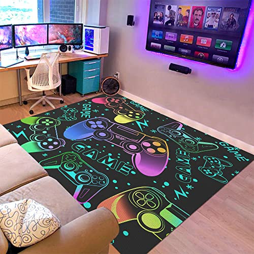 Tveinard Teens Boy Game Rug Gamepad Wohnzimmer Teppich Gamer Schlafzimmer Controller Spieler Home Decor Rutschfester Gaming-Teppich 99 x 150 cm