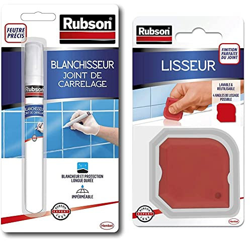 Rubson Blanchisseur Joint de carrelage, Stylo blanchissant pour joints de carrelage, Facile à appliquer, blanchit et corrige les défauts, 7 ml & Lisseur, outil pour lisser tous les types de joints