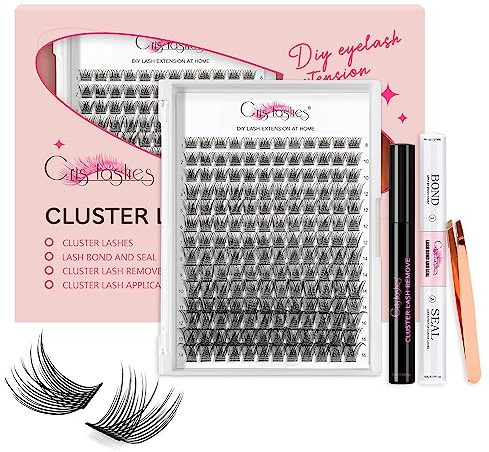 Crislashes 168 Pcs DIY Wimpern Extension Set, Lash Extension Kit Cluster Wimpern mit Wimpernkleber, Wimpern Einzeln Natürlicher Look mit Wimpern Entferner und Pinzette (Natural-Mix8-16mm)