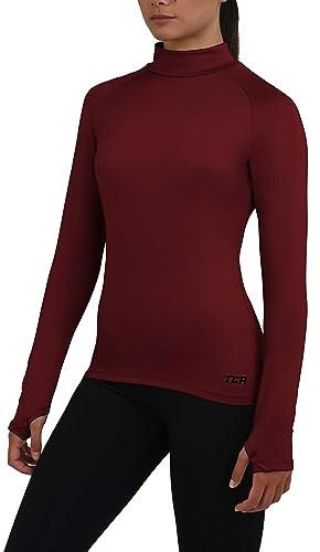 TCA Damen Thermo-Laufshirt, Funktionsshirt Langarm, Kompressions Laufoberteil - Cabernet, S