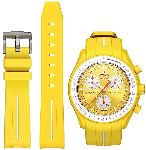 BONACE Correa para Omega x Swatch MoonSwatch/Rolex Watch/SEIKO Watch de 20 mm,Correa de repuesto de silicona para reloj Omega X Swatch Moonswatch Speedmaster sin espacio (Línea amarilla y blanca)