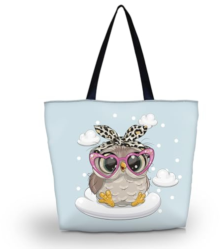 AOKSUNOVA Borsa per la spesa Borsa pieghevole in tessuto grande con cerniera Borsa per il trasporto Borsa per la spesa Gufo