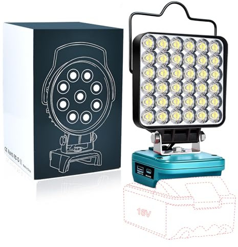 Edtran Akku Lampe für Makita 18V Akku,72W Kabellose Led Arbeitsleuchte,6800LM Strahler Tragbares Flutlichter Baustellen Lampe für Camping, Angeln, Werkstatt, Notfall (Keine akku)