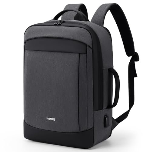 HOMIEE 15.6 Inch Laptop Backpacks 22L-30L Expandable Travel Backpack,44x32x16 Business Work Computer Bag with USB Charging Port Anti Theft School Rucksack Cabin Bag Casual Daypacks for Women Men Grey