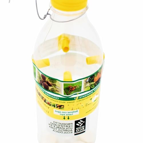 Bricoloco Kit Anti plagas para árboles frutales con atrayente de feromonas Moscas de la Fruta y Mosca del Olivo. Botella con Cuatro Pastillas y Colgador (10)