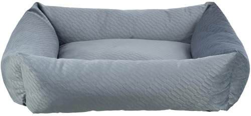Trixie Hundebett Alena eckig, mit Samtbezug – 60 x 50 cm, blau/grau | Kuschelig weicher Hundekorb, waschbar – für kleine Hunde, integriertes Kissen und rutschfester Boden
