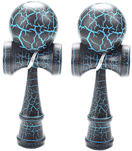 VENEKA 2X Wooden Toy Outdoor Sports Kendama Toy Ball Children and Adults Crack Beech Wood Colorful Design Black and Blue