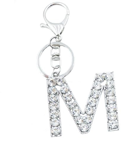 Xsclpomddy Alphabet Buchstaben Schlüsselanhänger Niedlich Schlüsselanhänger Glitzersteine Silber. Keychain für Tasche Charme,M