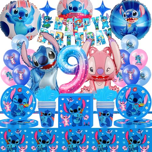 Stitc Stoviglie Compleanno Decorazioni 9 Anni Palloncini Stitc, Palloncini Compleanno Stitc Bambino Includere Piattie, Stitc Tovaglia, Bicchiere Carta, Palloncini Foil Lil Stitc Forniture Feste Tema