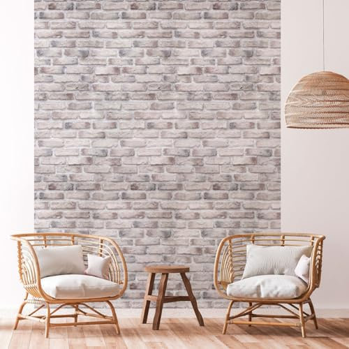Ambiance Sticker Papier Peint Intissé Pré-encollé Rouleau Wallpaper Briques Grises Claires Adhésif Décorative - 1 Roulle de H300 x L60 cm
