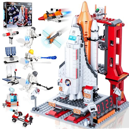 OKKIDY Space Shuttle Spielzeug, Erforschen Sie das Universum Modell mit Rakete und Launcher Building Block - 855 Stück STEM Building Blocks Kit für Kinder & Erwachsene Space Fans
