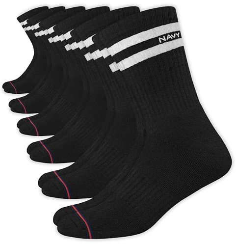NAVYSPORT 6 Paar Advance-Serie Sportsocken Tennissocken Arbeitssocken Herren & Damen Baumwolle Unisex Crew Socken, (6 Paar) Größe: 38-42, (Schwarz)