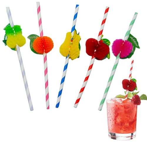 RANYAKE 70Stück Obst 3D Cocktail Strohhalme, Bunte Papier Trinkhalme, Sommerparty Exklusive Papierstrohhalme, Hawaiian Style Strohhalme, Für Cocktaildekorationen, Partys, Geburtstage, Hochzeiten