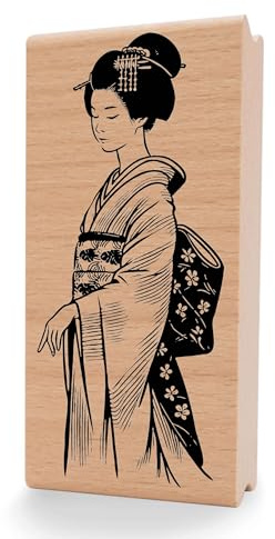 NEWSTAMPS Stempel Geisha Motivstempel aus Holz & Gummi zum Karten und Geschenke basteln, Holzstempel für Tradition, Japan, Asiatisch, Scrapbook, Textilstempel, Deko, Freunde