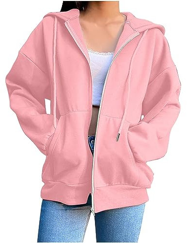 Felpe con cappuccio da donna oversize sottili leggere con cappuccio felpe casual a maniche lunghe con tasche larghe Y2K cappotti con cappuccio abiti, B-rosa, S