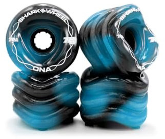 Shark Wheel 72 mm 78a Longboard Cruising Wheels, DNA Formula, Set mit 4 Rollen (Schwarz/Blau Swirl 72 mm)