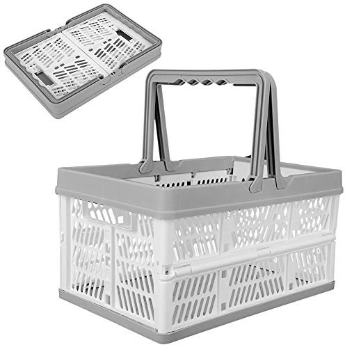 Cesti per la biancheria pieghevoli, cassa di stoccaggio pieghevole Cestino per la biancheria pieghevole Contenitori per la spesa pieghevoli con manici per la casa all'aperto (Bianco e grigio)