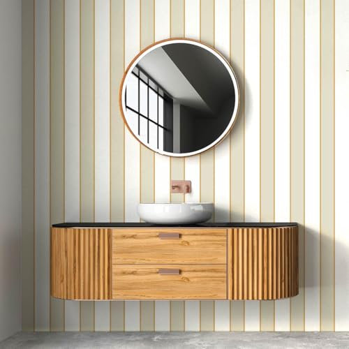 Hexoa Papier Peint Rayures Beige doré - Made in France - Papier Peint 52x1000