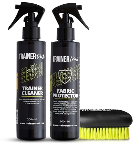 Trainer Trash Shoe Cleaning & Protection Kit, Powerful Cleaner Spray, Waterproof Protector Spray and Brush - Shoe care kit for Trainers, Sport Shoes, Suede Boots