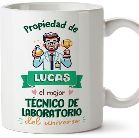 MUGFFINS Tazas Personalizadas para TÉCNICO DE LABORATORIO hombre - En Español - Propiedad de - 11 oz / 330 ml - Regalo Personalizable original y divertido