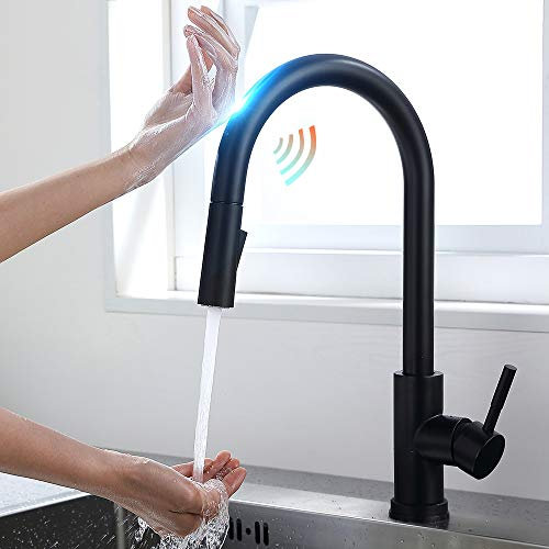 Faucet Grifos táctiles Inteligentes para Cocina, Mezclador de Fregadero con Sensor para Grifo de Agua de Cocina, Mezclador de Agua con Sensor Giratorio para Grifo táctil, Negro (Negro) Faucet