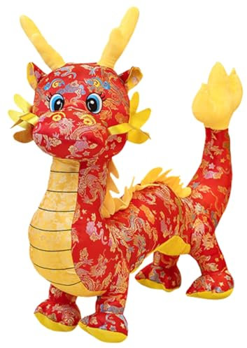 Pettaku Dragon Chinois Peluche 8, 3 Pouces Dragon Toys Traditionnels brodés PP Coton en Peluche avec Corde Suspendue Mignon poupées Douces de la décoration du Nouvel an Chinois Rouge