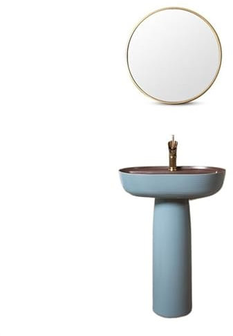 Lavandino da pavimento in ceramica per bagno, elegante lavabo da pavimento blu, lavabo a colonna per bagno in 2 pezzi, lavabo da appoggio per esterni, lavabo da cortile, lavabo indipendente (5 taglia